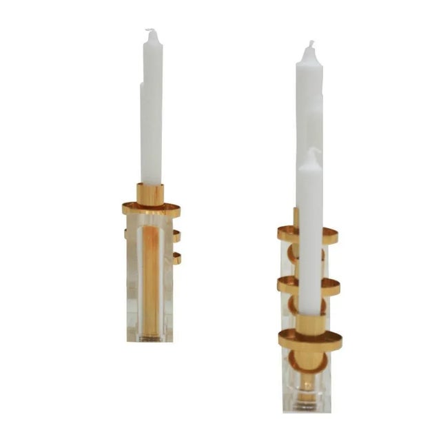 French Brass and Methacrylate Candelabras, Set of 2 For Sale - Image 6 of 10
