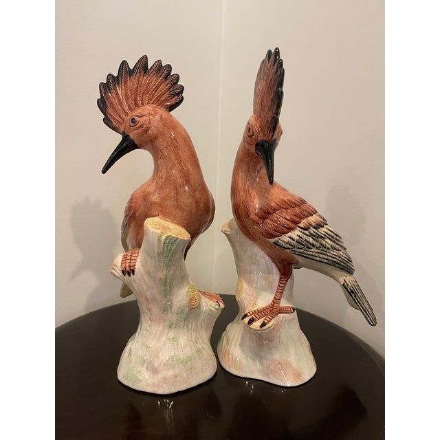 Mid-Century Modern Eximious Italian Mid 20th Century Pair Porcelain Hoopoe Birds For Sale - Image 3 of 14