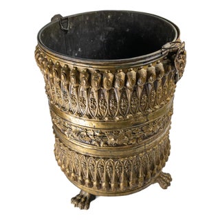19th Century French Repousse Brass Coal Scuttle or Waste Basket, Fireplace For Sale