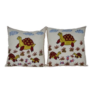 Embroidered Turtle Pillow Cover - A Pair For Sale