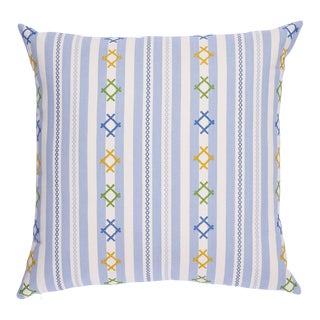 Schumacher Rhodes Stripe 20" Pillow in Sky For Sale