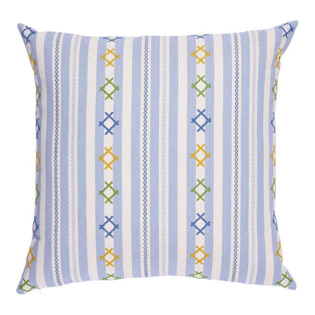 Schumacher Rhodes Stripe 20" Pillow in Sky For Sale