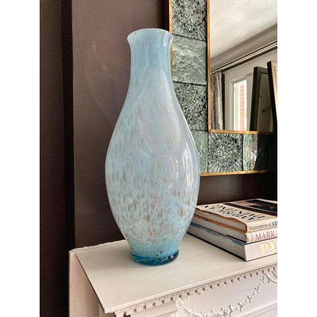 1970s Italian Murano-Style Handblown Blue Art Glass Vase With Gold and Silver Flecks, 21" For Sale - Image 18 of 18