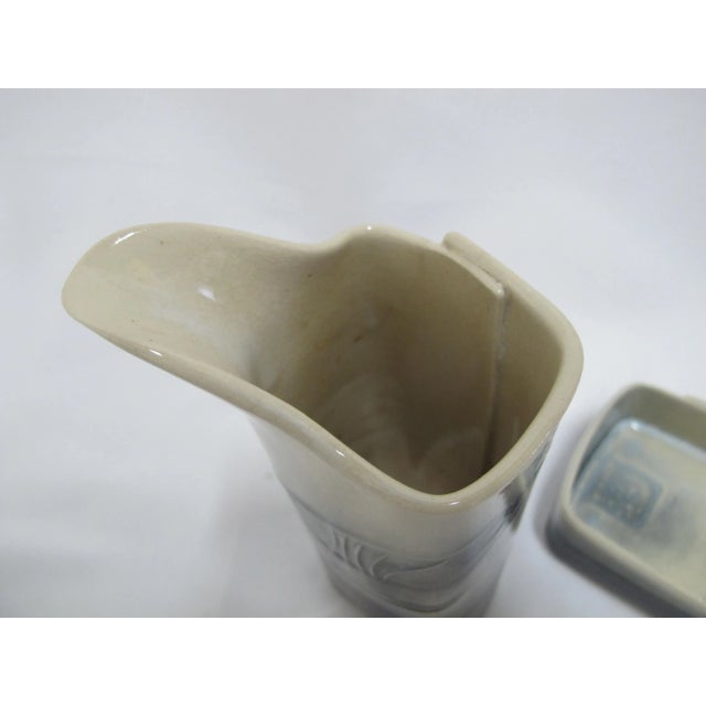 Ceramic Modernist Japanese Studio Pottery Blue Textured Sake Pitcher & Matching Cup For Sale - Image 7 of 13