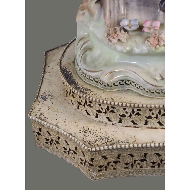 Antique Figural Romantic Couple Statue Porcelain Boudoir Table Lamp For Sale - Image 4 of 12
