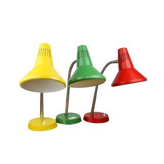 Adjustable Desk Lamps in Painted Green, Red and Yellow Metal and Chrome-Plated Spiral Arms from Tep, 1980s, Set of 3 For Sale