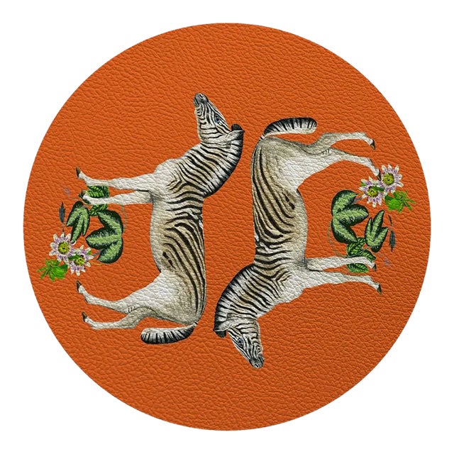 Nicolette Mayer Zebra Seeing Double Orangerie 16" Round Pebble Placemats, Set of 4 For Sale