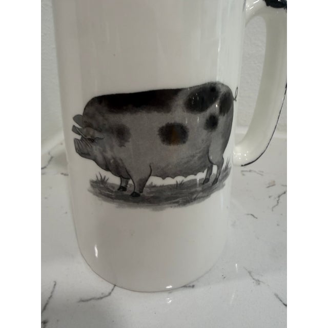 Vintage White Jug / Pitcher With a Pig on Both Sides With Black Trim From England This jug / pitcher was made in Sheffield...