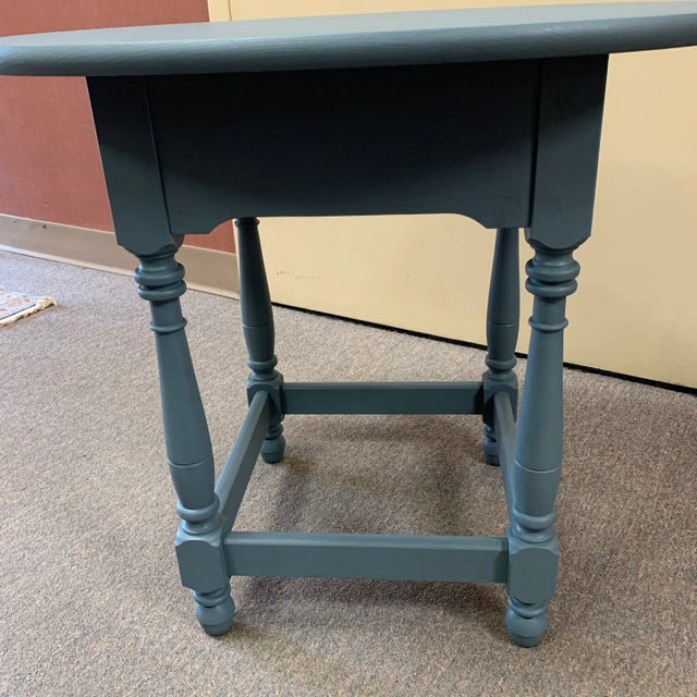 1970s Country Rustic Teal Painted Oval Side Table For Sale In New York - Image 6 of 11