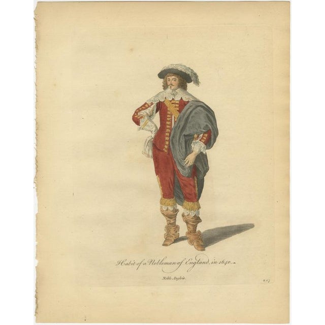 Jefferys, English Nobleman in 1640, Cavalier Dress with Plumed Hat, Jefferys, 1757, Engraving For Sale - Image 3 of 9