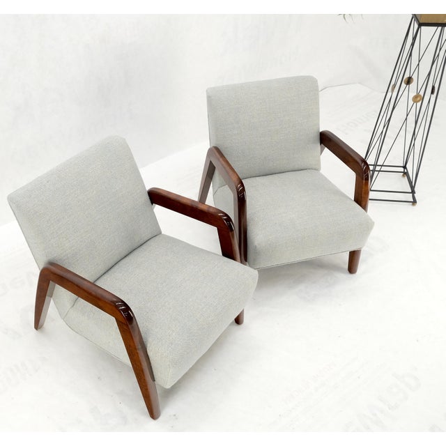 Wood Pair New Linen Upholstery Heavy Solid Maple Frames American Lounge Chairs Mint! For Sale - Image 7 of 14