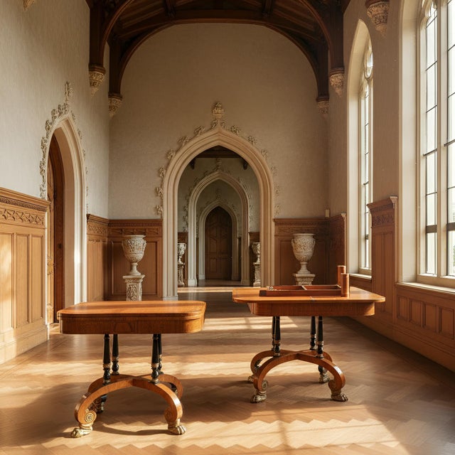 FINE PAIR OF ENGLISH INLAID ROSEWOOD AND BURLWOOD GAMES TABLES England, first quarter of the 20th century | raised over...