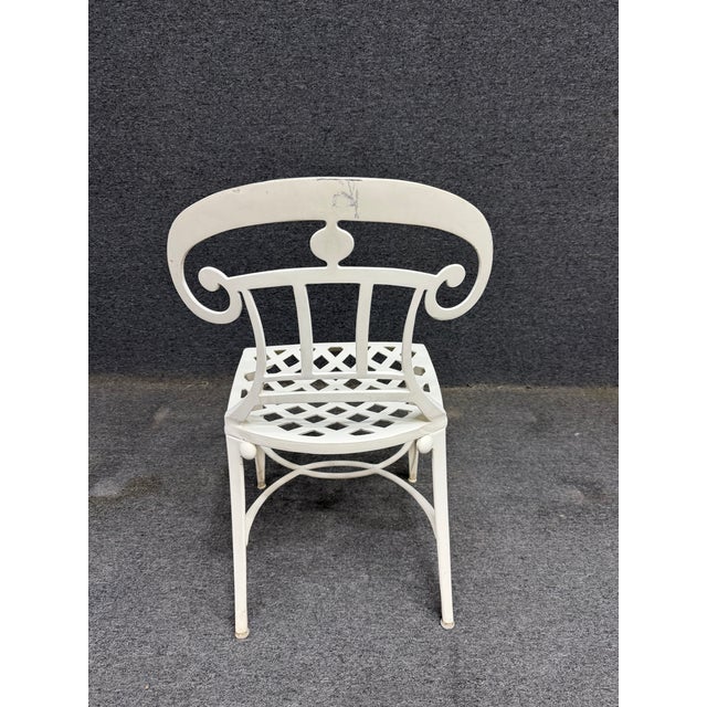 Set of Four White Powder-Coated Lattice Outdoor Chairs For Sale - Image 17 of 17