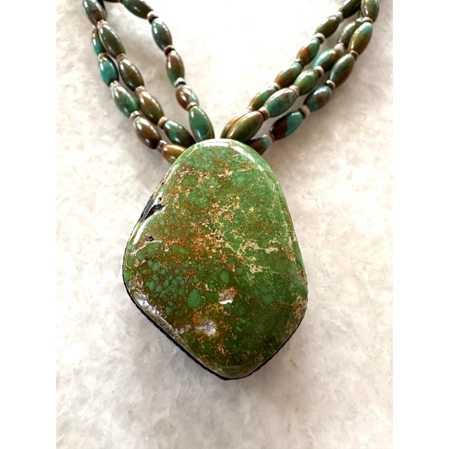 Vintage Multi Strand, Turquoise Necklace With Turquoise Pendant For Sale - Image 4 of 4