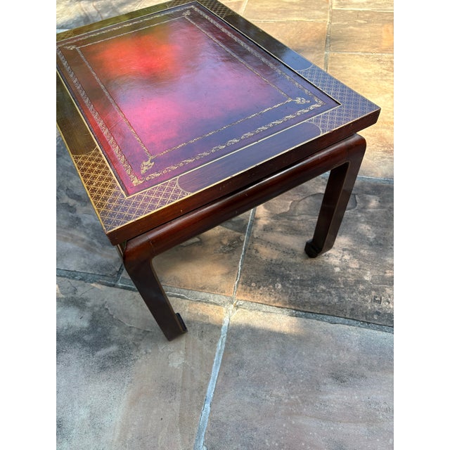 Pair of American made leather top drinks Tables. Similar to art moderne examples in the Rockefeller Center NYC. From an...