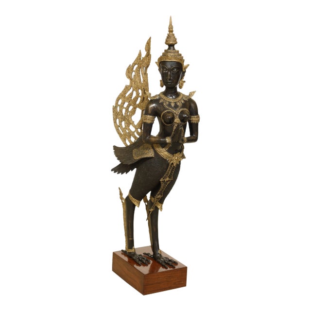 Bronze Water Goddess or Tibetan Statue on Wood Base For Sale