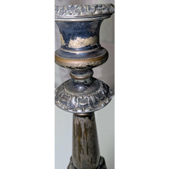 Metal Pair of Antique Victorian Rococo Revival Silverplate Candlesticks, 12 Inches Tall For Sale - Image 7 of 18