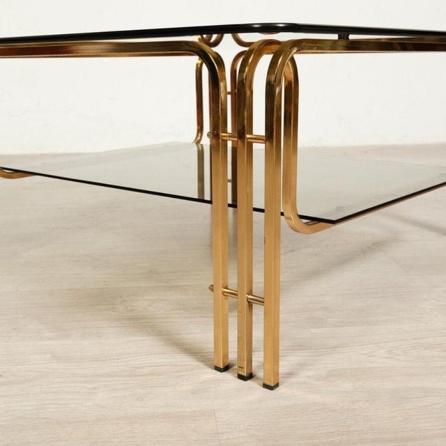 Coffee Table in Gold-Colored Metal & Smoked Glass, 1970s For Sale - Image 6 of 18
