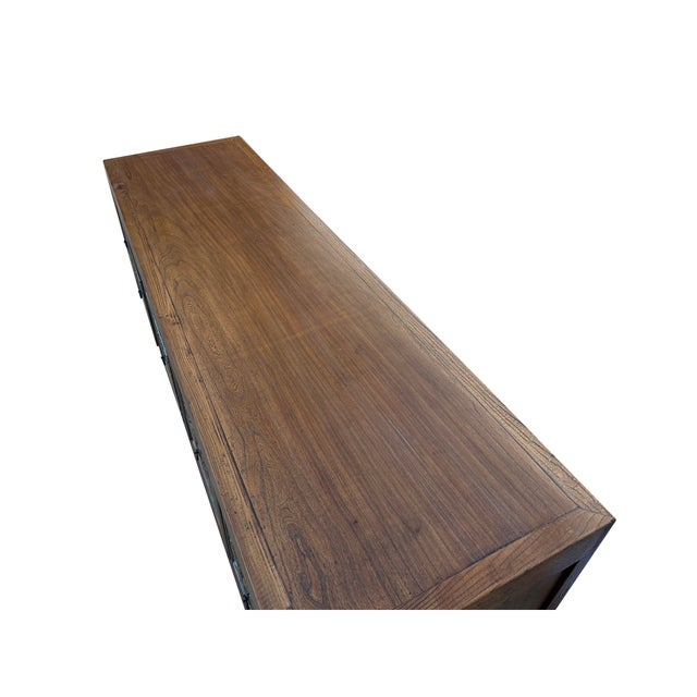 Taupe Brown Solid Wood Flower Carving 5 Drawers Blue Marks Low Tv Stand Cabinet For Sale - Image 8 of 9