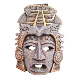 Vintage Pre-Columbian Style Ceramic Wall Mask, 1950s For Sale
