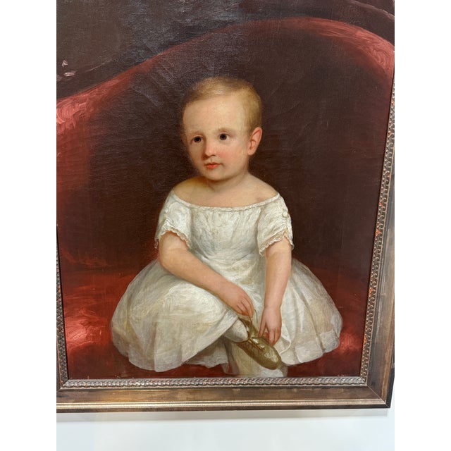 American Folk Art Portrait of a Young Child Holding a Slipper, C. 1830–1850 For Sale - Image 9 of 12