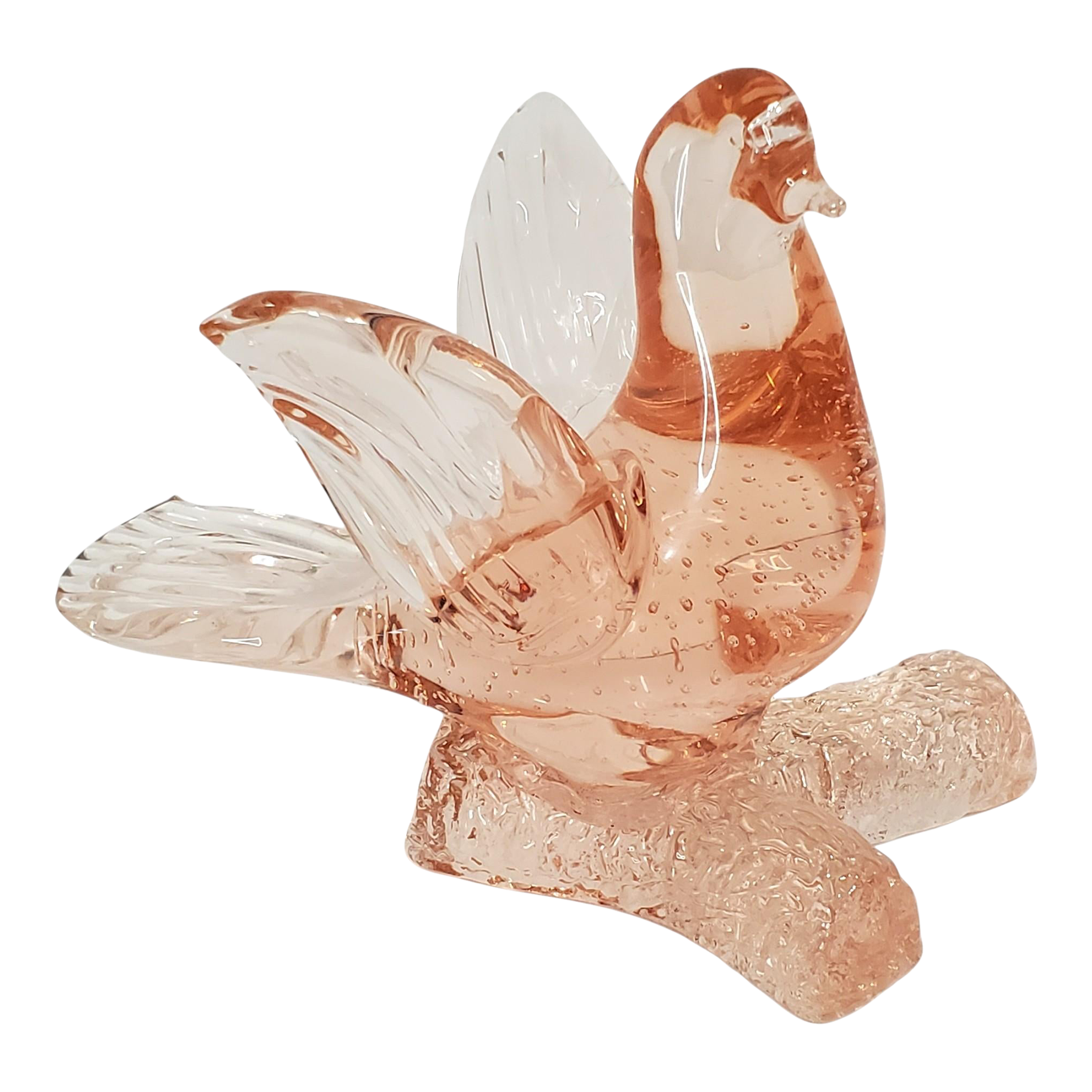 Vintage Hand Blown Clear Pink Murano Style Bullicante Art Glass