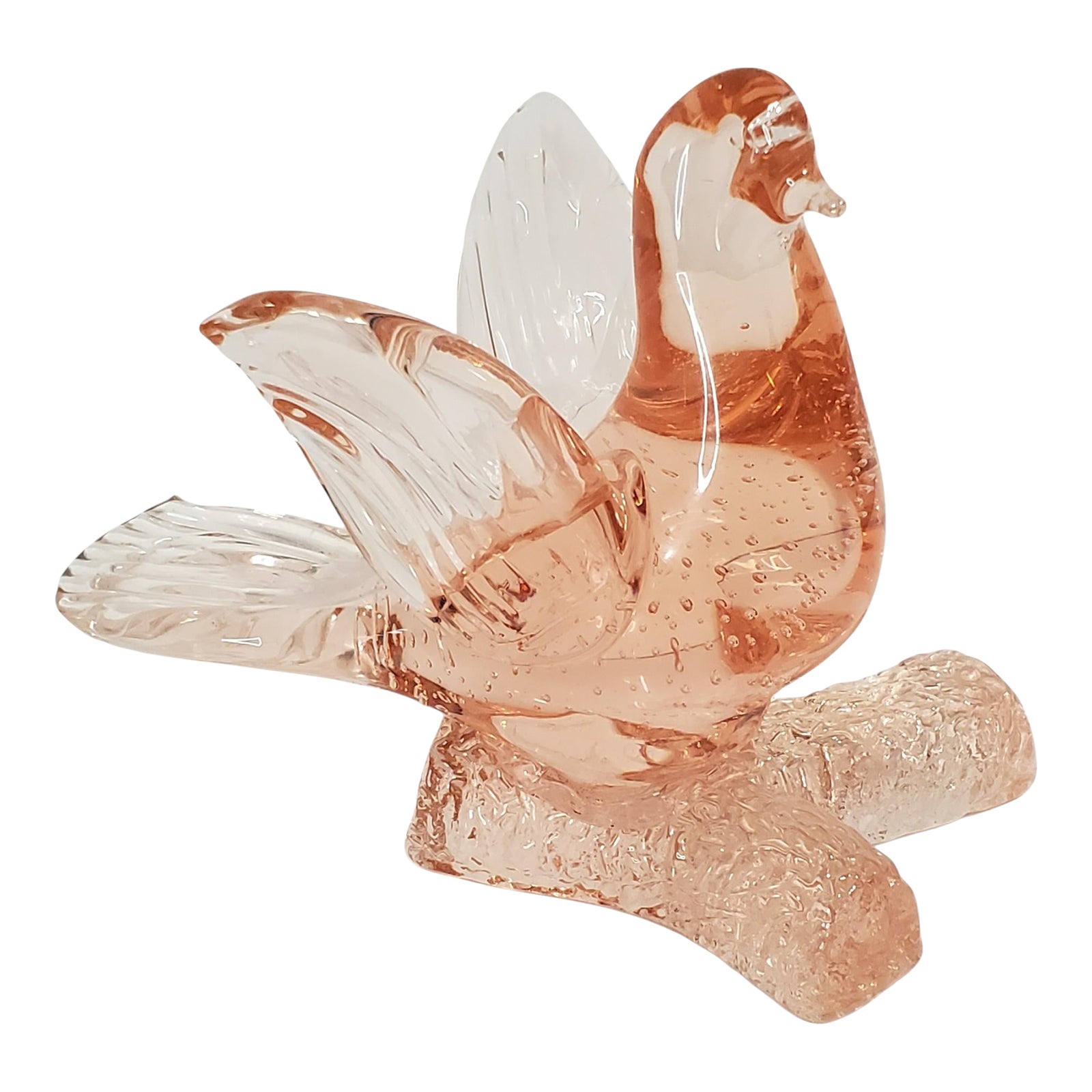 Vintage Hand Blown Clear Pink Murano Style Bullicante Art Glass