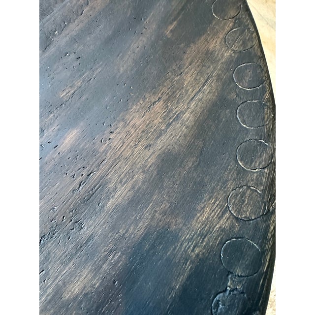 Vintage 22” Black Cerused Wood Low Table With Brass Accents For Sale - Image 10 of 16