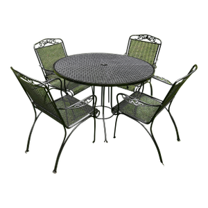 Vintage Wrought Iron Woodard Patio Table and 4 Chairs, Attributed
