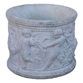Classical Style Cherub Relief Cast Stone Garden Planter For Sale