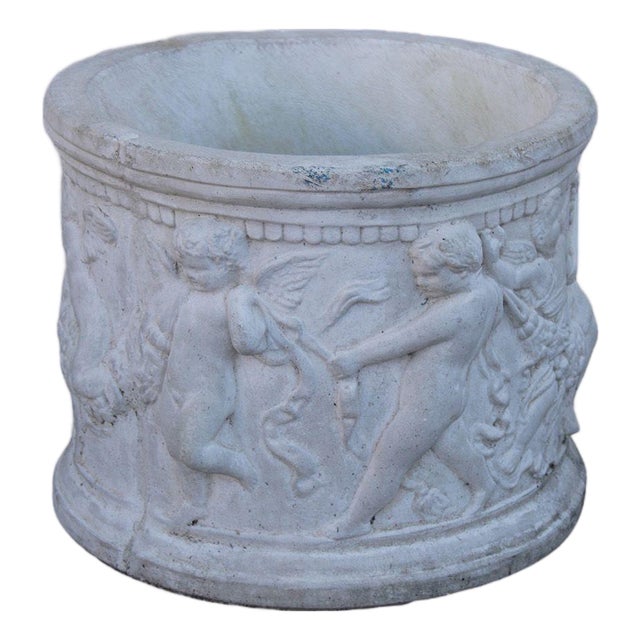 Classical Style Cherub Relief Cast Stone Garden Planter For Sale