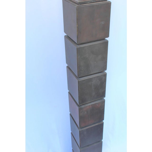Mid-Century Design Square Block's Floor Lamp. Bronze Patina For Sale - Image 4 of 7