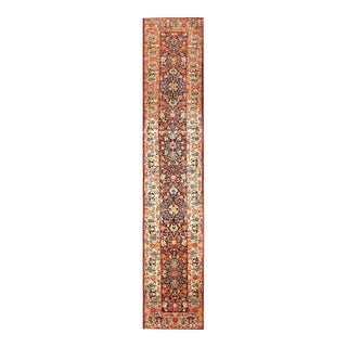 1930s Colorful Floral Antique Persian Malayer Rug 3'4" X 17'2" Handknotted Wool Carpet For Sale
