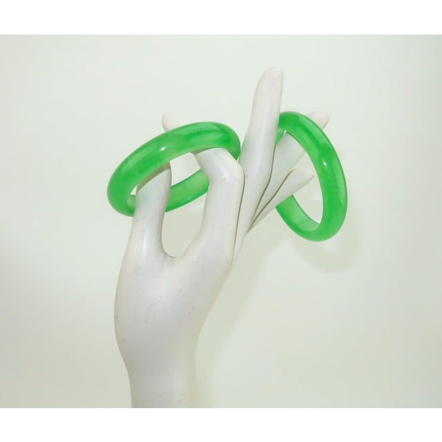 Glass Green Glass Jadeite Style Bangle Bracelets, a Pair For Sale - Image 7 of 7