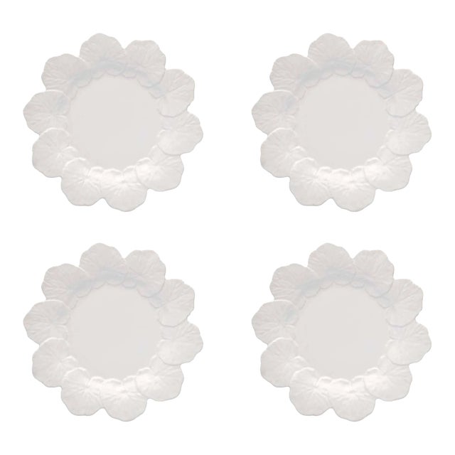 Bordallo Pinheiro Geranium Dinner Plates, White, Set of 4 For Sale