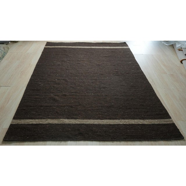 4x6 Violet Artistic Brown Kilim Open Field Modern Flatweave Wool Carpet Rug For Sale - Image 9 of 9