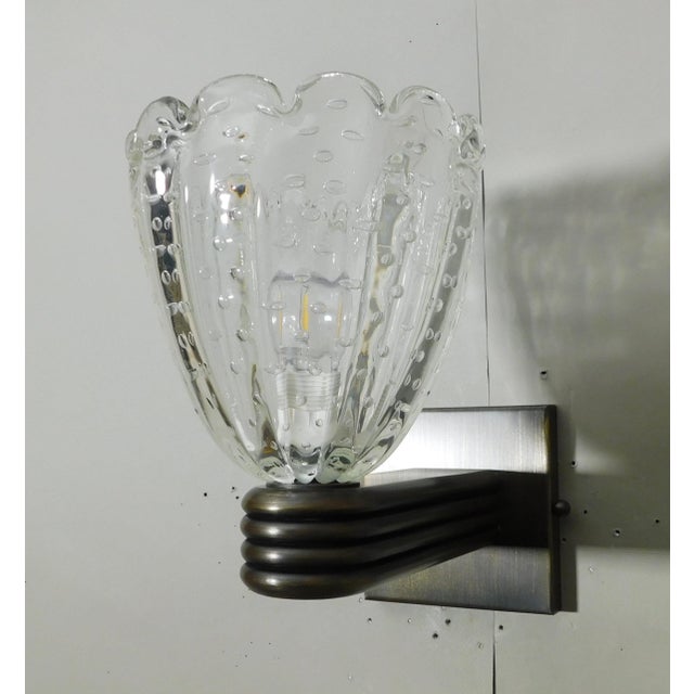 Vintage Italian wall light with clear Murano glass cup hand blown with bubbles inside the glass using Bollicine technique,...