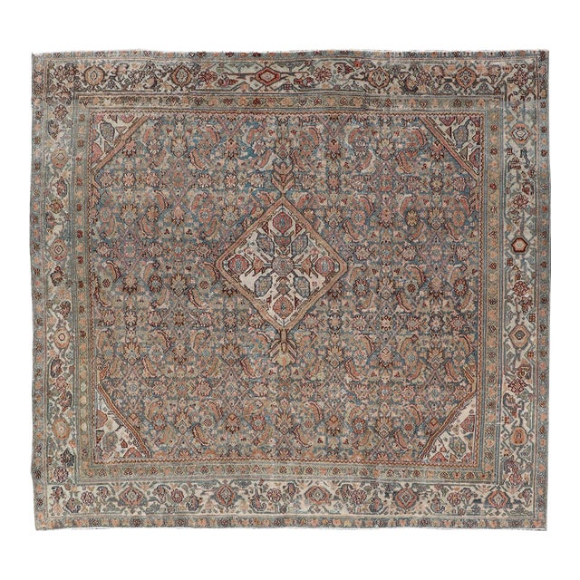 Antique Persian Bibikabad Rug With Intricate Medallion Floral Design 6'9 X 6'9 For Sale
