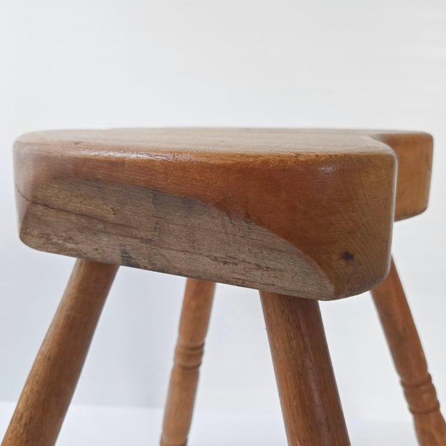 Superb Vintage Brutalist Stool 1950 in Oak, 4 Legs, 50s For Sale - Image 6 of 12