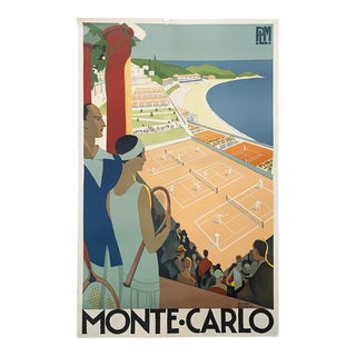 1989 Printing of "Monte Carlo" Tennis Poster by Roger Broders For Sale