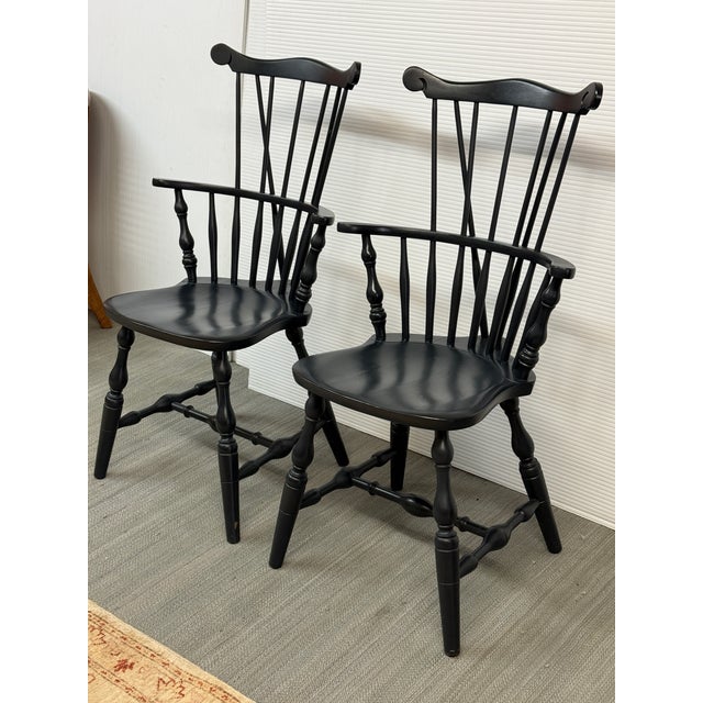Wood Nichols & Stone Vintage Tall-Back Windsor Armchairs, Pair For Sale - Image 7 of 12