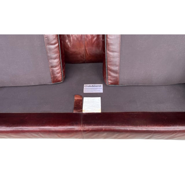 Rich Burgundy Vintage Leather Sofa With Beautiful Patina & Timeless Form - By Crate and Barrell For Sale - Image 14 of 17