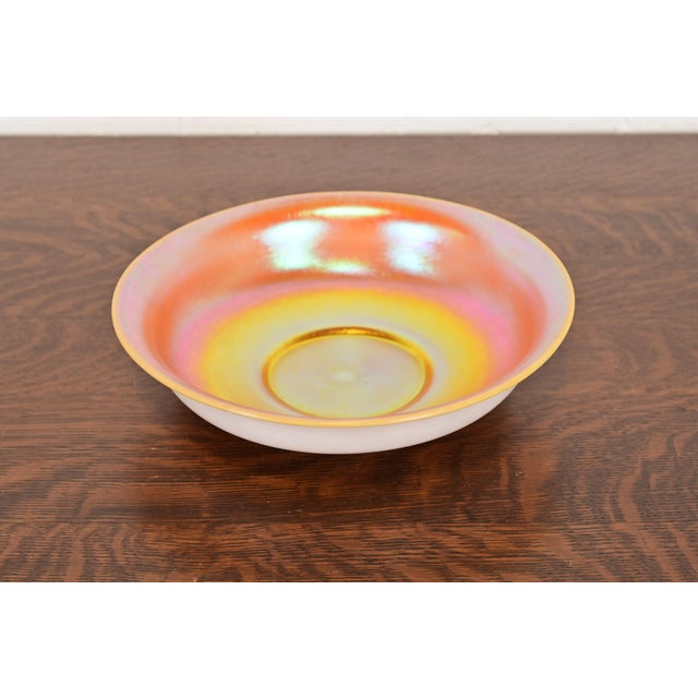 Steuben Gold Aurene on Calcite Large Iridescent Art Glass Fruit Bowl or Center Bowl For Sale - Image 9 of 12