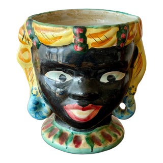 Vintage Hand-Painted Ceramic Figural Head Planter For Sale