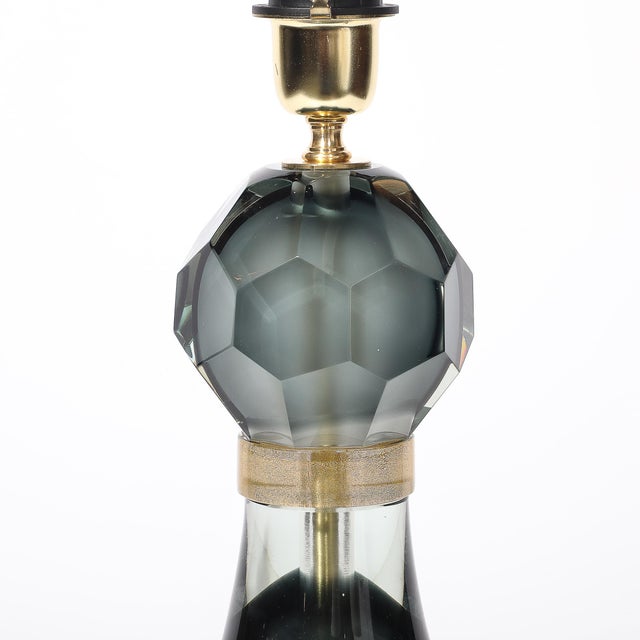 Modernist Faceted Smoked Graphite Murano Glass Hourglass Form Table Lamps For Sale - Image 9 of 12