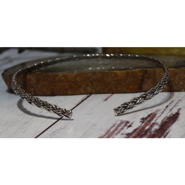 Vintage Artisan Made Woven Sterling Silver Choker Collar For Sale - Image 4 of 9