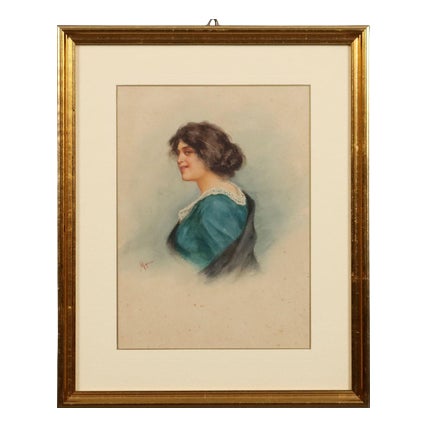 Vincenzo Migliaro, Portrait, Watercolor, Framed For Sale