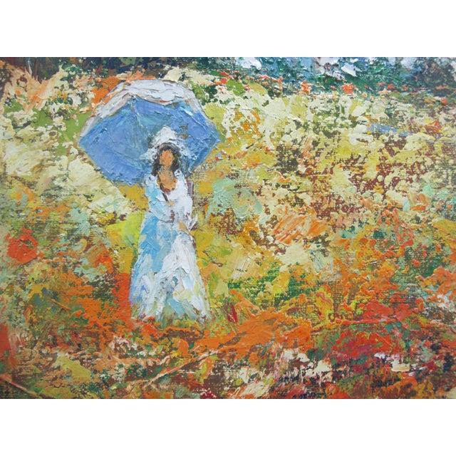 Impressionist David Smira Framed Impressionist Woman W/Umbrella in Flower Field Oil Painting For Sale - Image 3 of 8