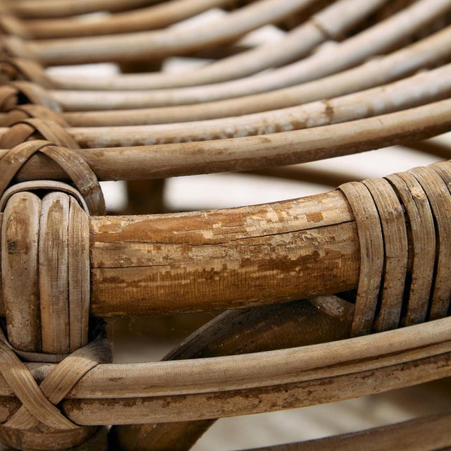 Brown Set of Rattan and Bamboo Chair and Ottoman, 1970s For Sale - Image 8 of 18