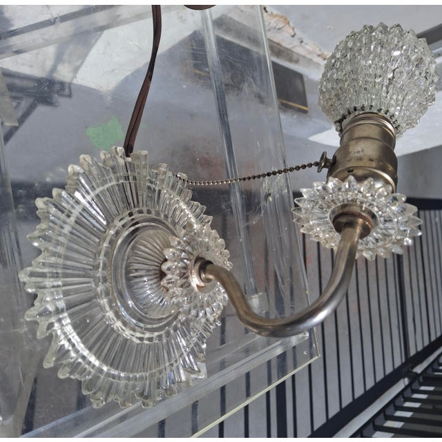 1920's Majestic Art Deco Art Glass Sunburst Wall Sconce With Cut Crystal Beaded Bulb Cover For Sale - Image 12 of 12